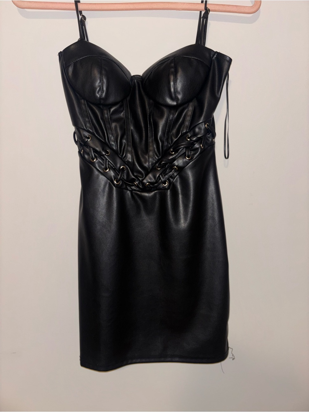 Black Faux Leather Corset Mini Dress